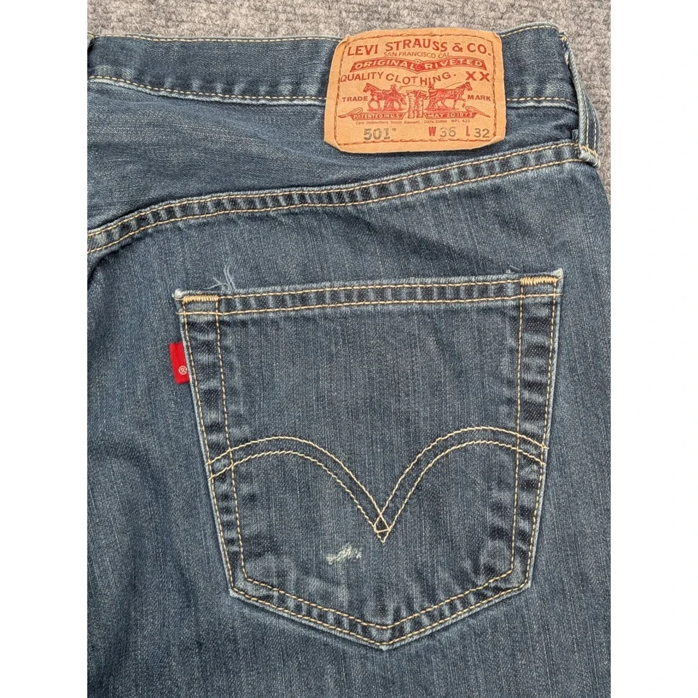 Levis 501 Mens Straight Leg Button Fly Jeans Classic Blue‎ Denim Pants 36x31
